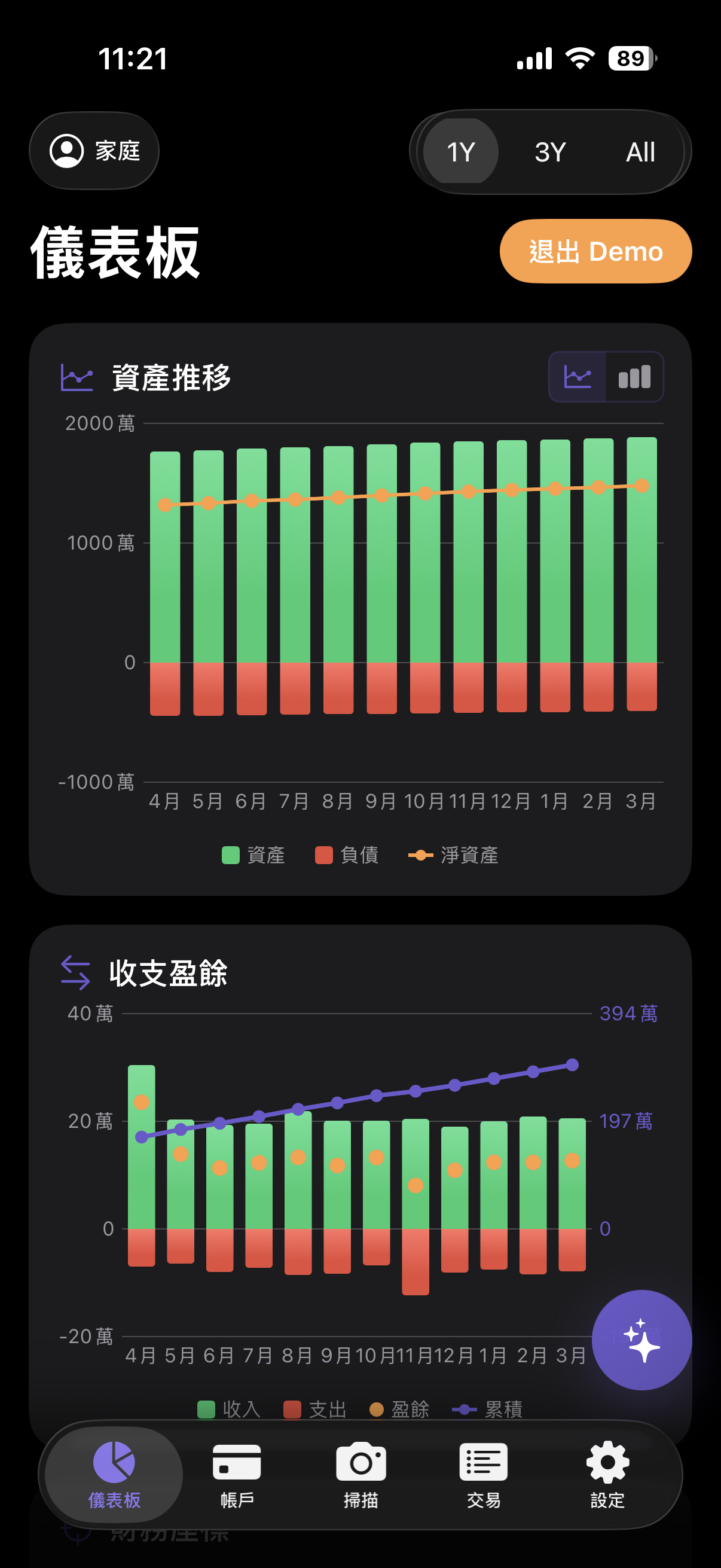 儀表板切換夥伴/家庭
